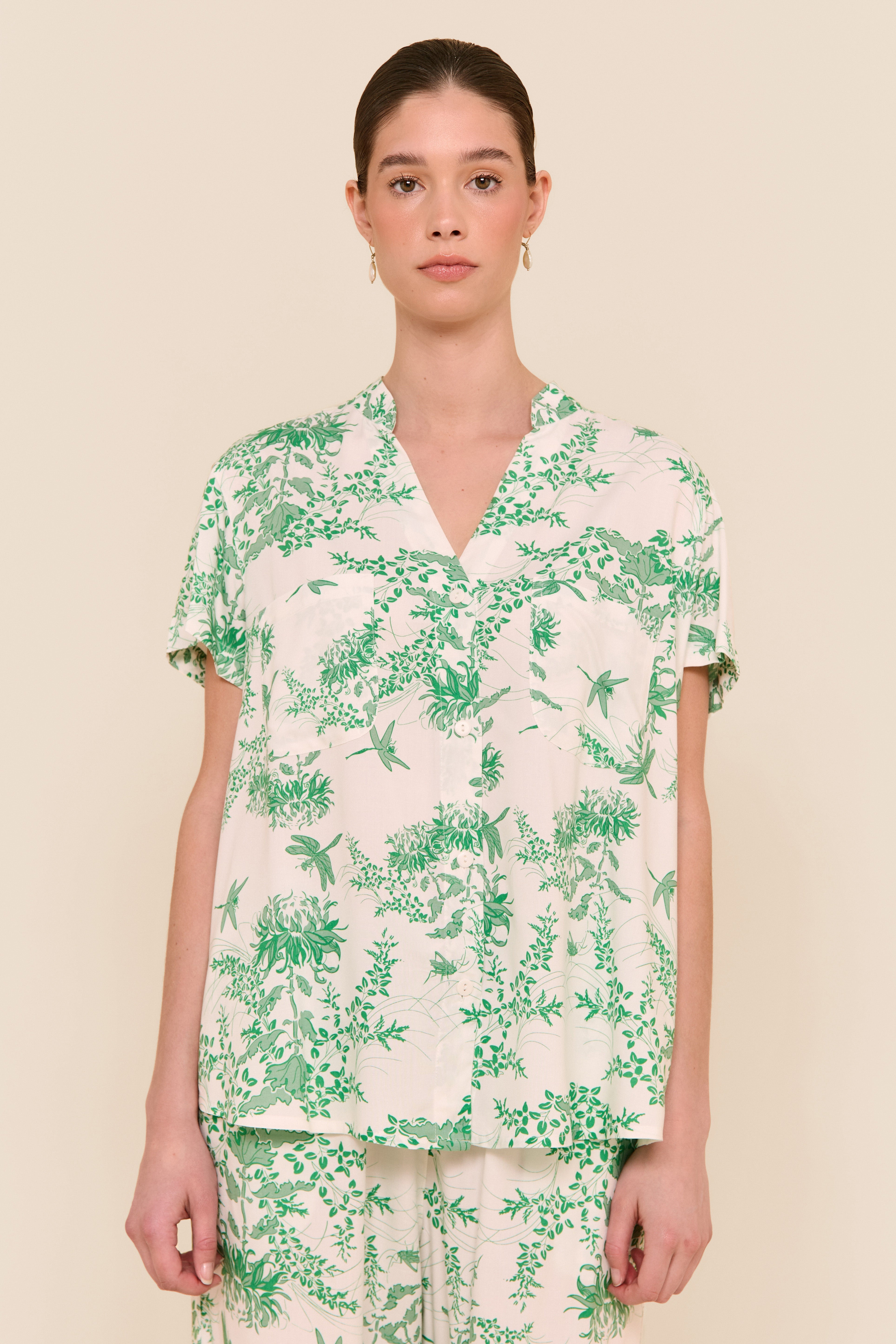 Maggie Pajama Set - Long Pants - Summer Toile - Jade Green