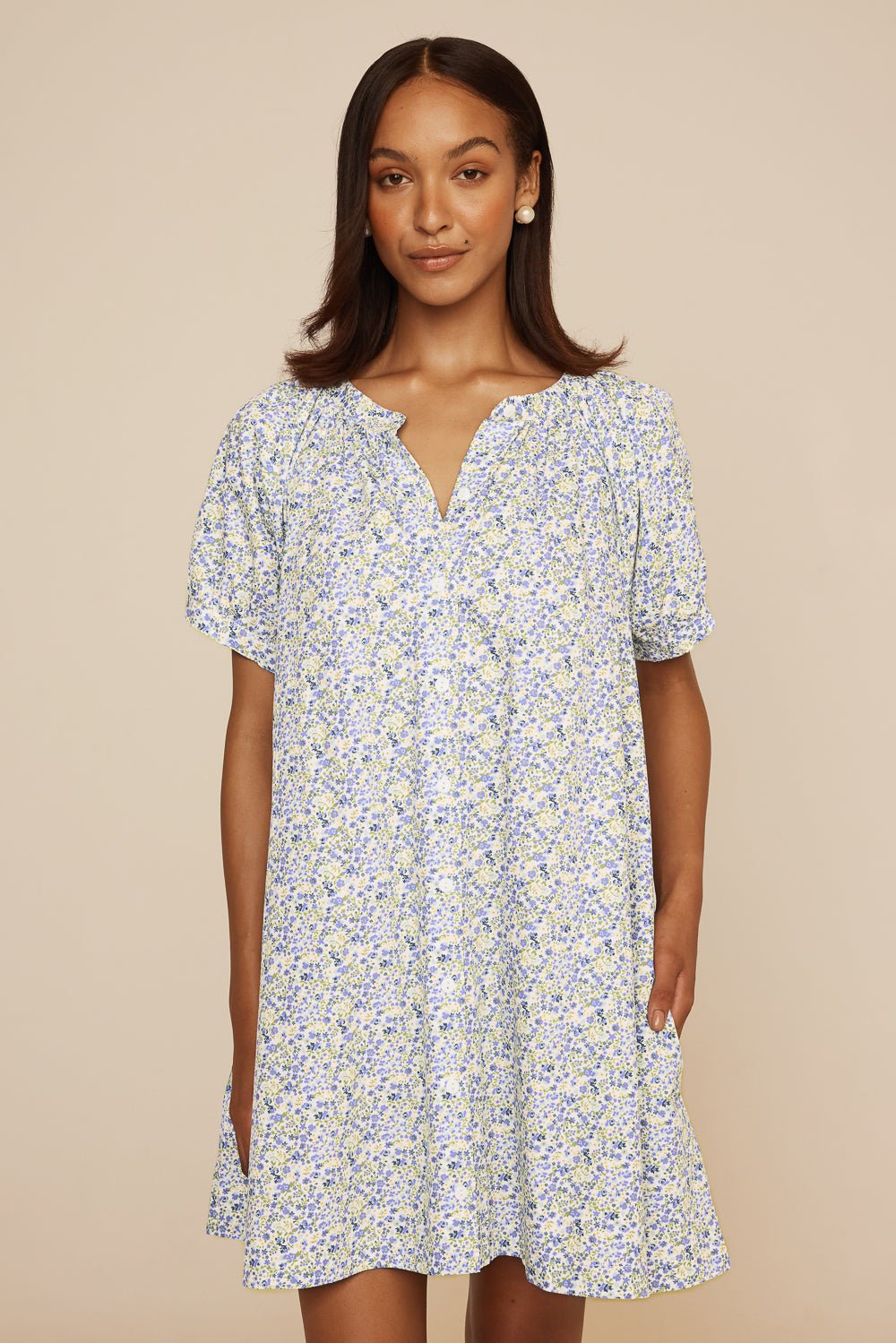 Libby Lounge Dress - Cotton - Floret Blue